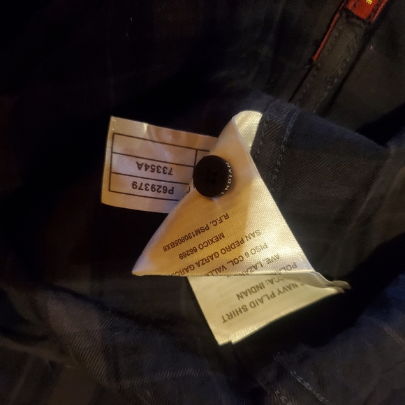 Indian Motorcycle navy blue gray and black plaid button down longsleeve shirt. - Picture 16 of 16